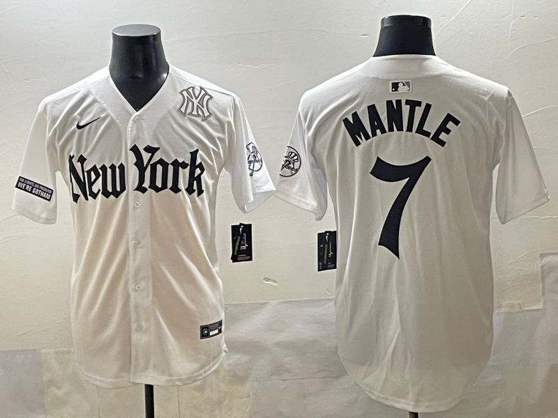 Men 2025 New York Yankees #7 Mantle White Five generations Joint Name Nike MLB Jersey style 11->new york yankees->MLB Jersey